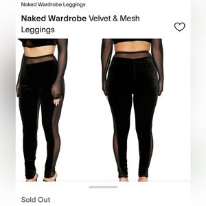 Naked Wardrobe Velvet & Mesh Leggings Black Bottoms Women’s size
